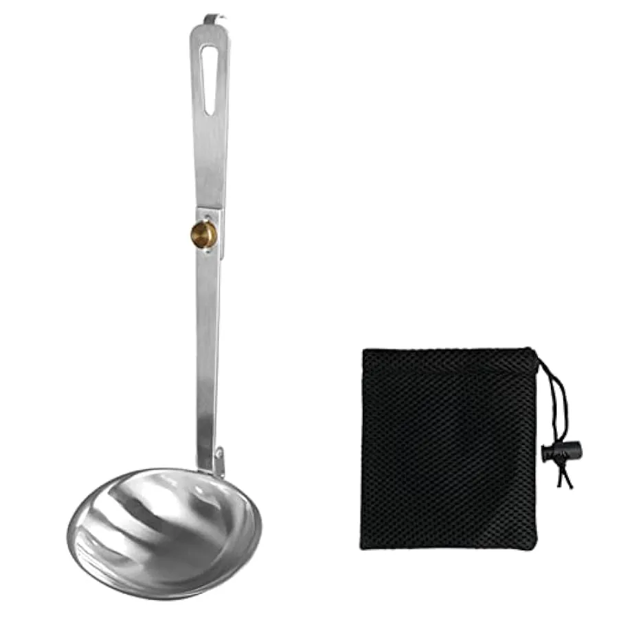 1Pc Portatile In Acciaio Inox Stoviglie All’aperto Campeggio Cucchiaio Pieghevole Mestolo Da Cucina Utensili Da Cucina Con Manic