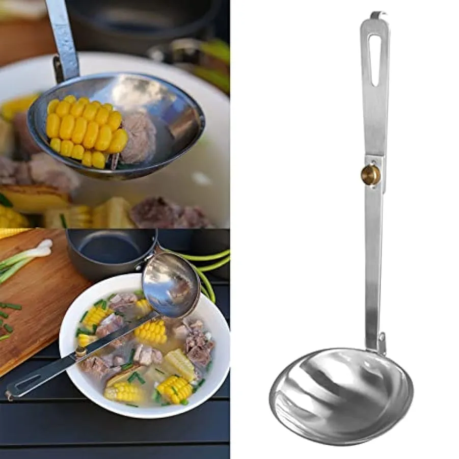 1Pc Portatile In Acciaio Inox Stoviglie All’aperto Campeggio Cucchiaio Pieghevole Mestolo Da Cucina Utensili Da Cucina Con Manic