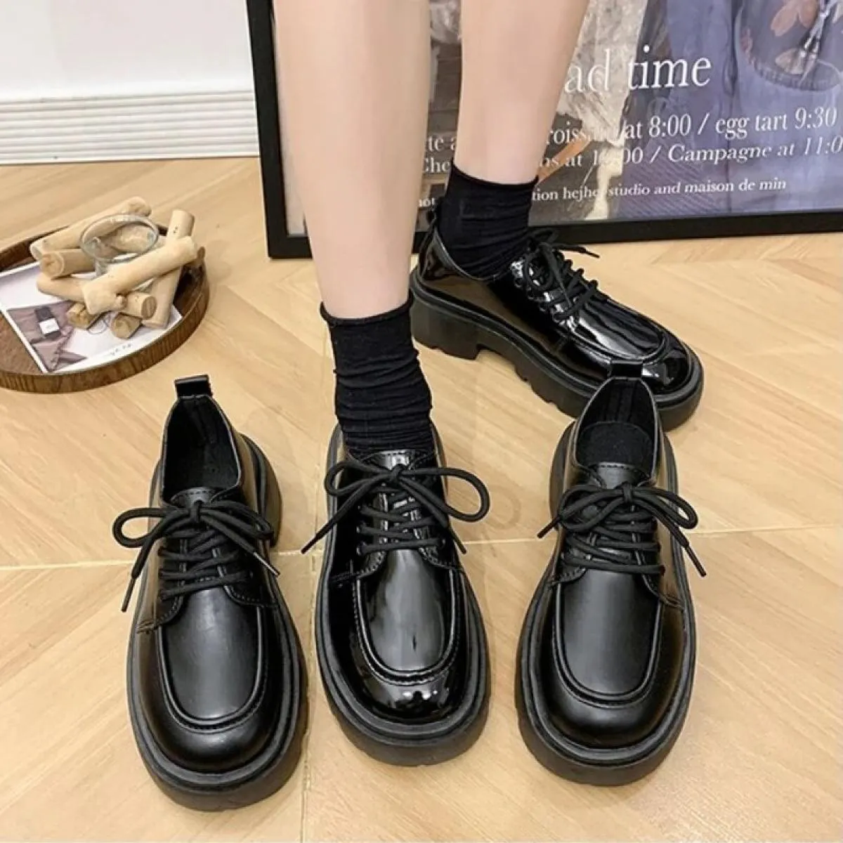 2024 Donna Primavera Nuova Piattaforma Nera Scarpe Basse Mocassini da Donna Slip On Scarpe da Barca Oxford Casual in Pelle di De