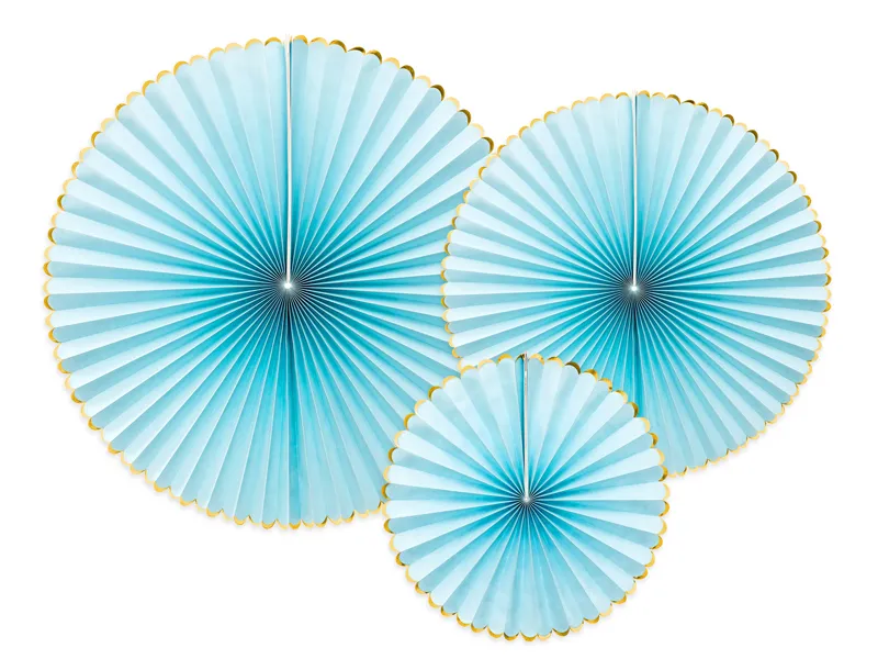 3 rosette in carta Candy Party blu pastello