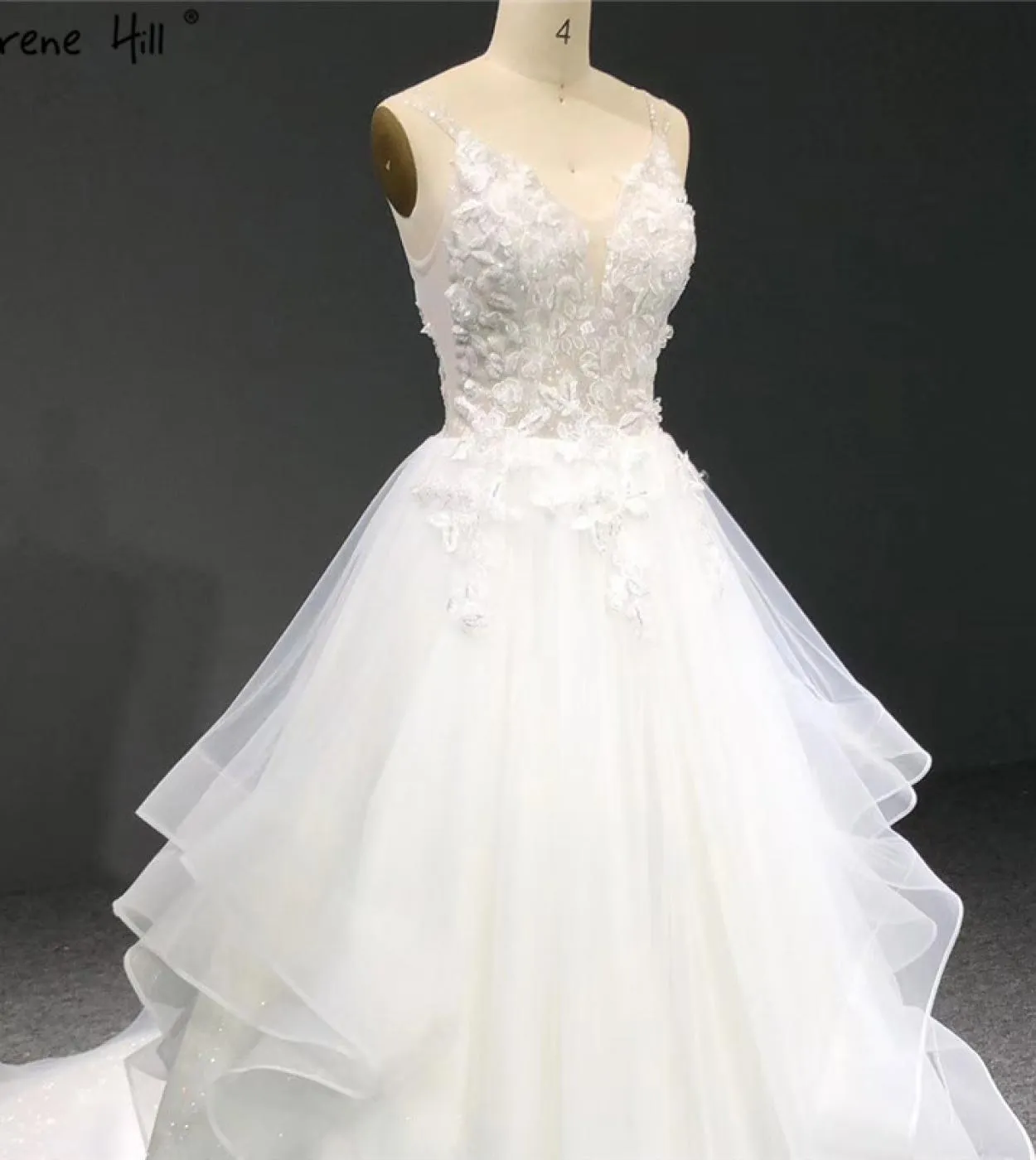 Abiti da sposa bianchi fatti a mano con paillettes di fiori senza maniche semplici abiti da sposa fotografici Ha2327 Matrimonio