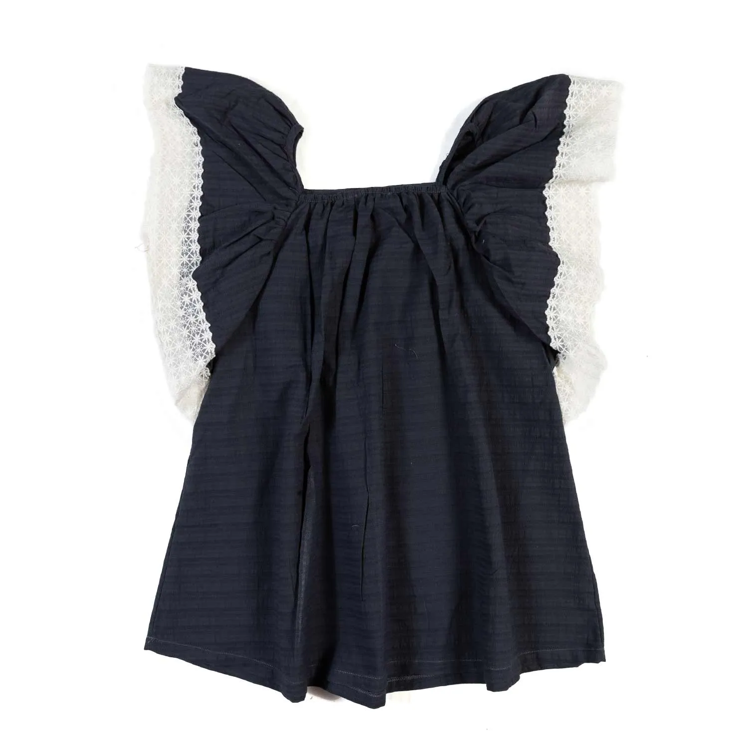 Abito Antracite Con Pizzo Bianco Bambina