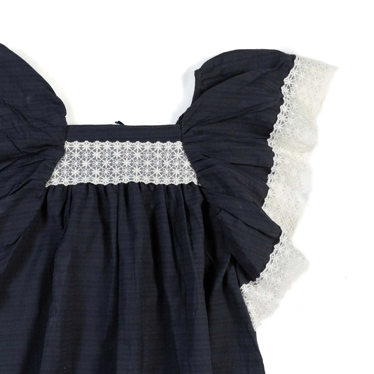 Abito Antracite Con Pizzo Bianco Bambina