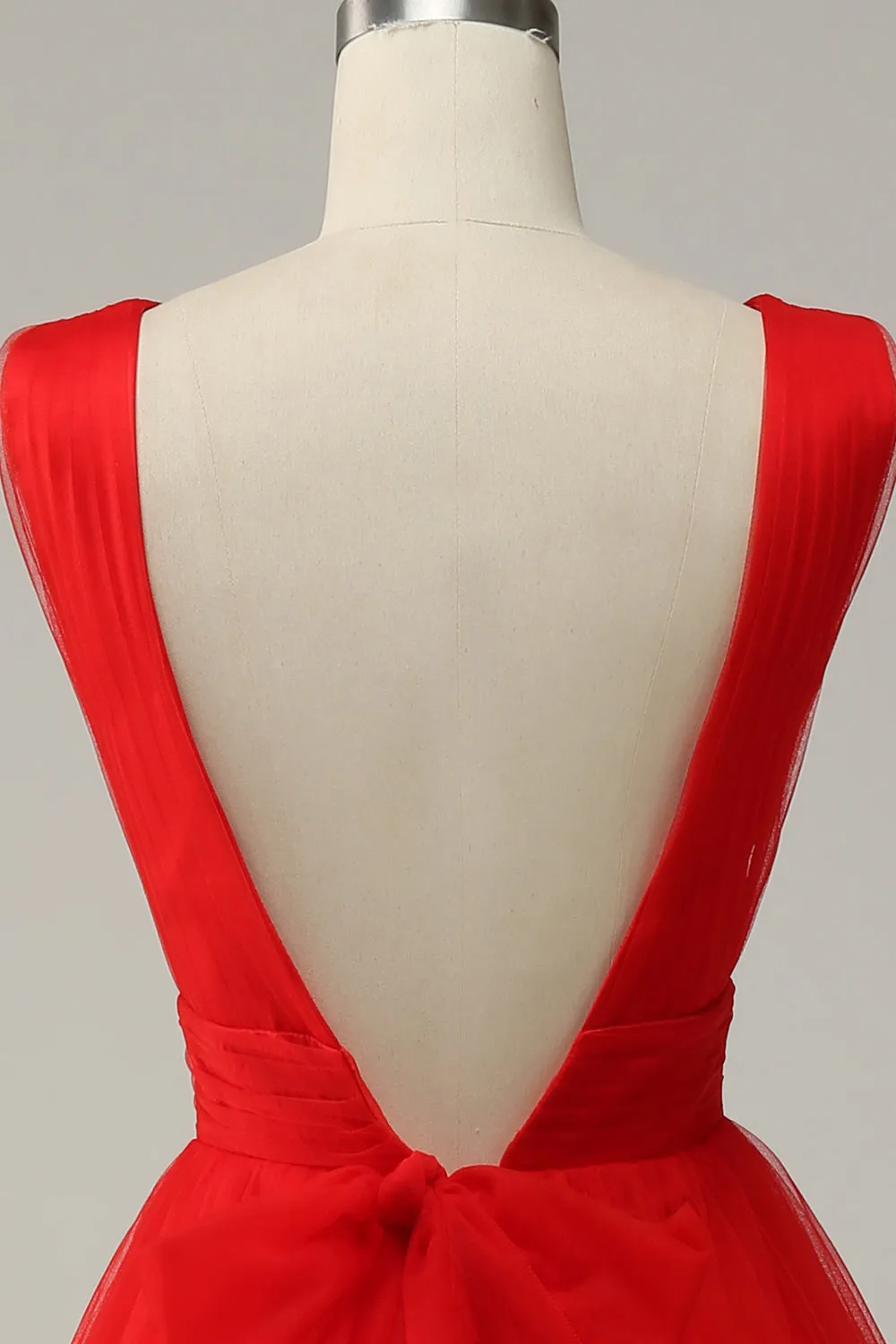 Abito da cerimonia Midi con scollo a V profondo rosso con schiena aperta