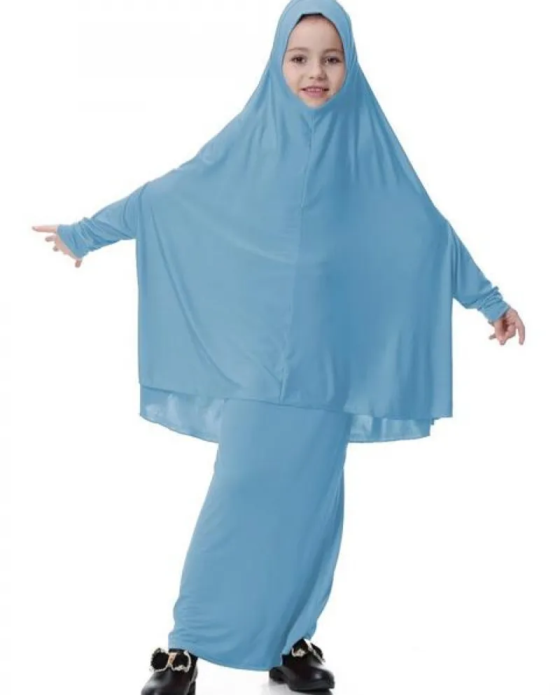 Abito da preghiera per ragazze musulmane per bambini 2 pezzi Hijab Abaya Ramadan Set A