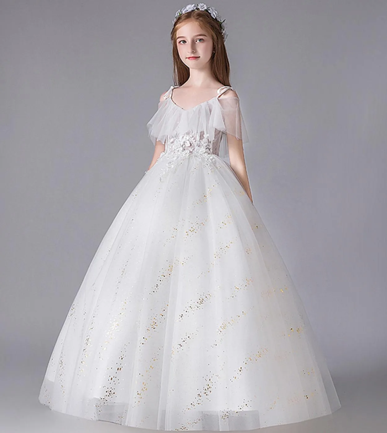 Abito da ragazza a fiori bianchi per ragazze adolescenti Abito da sera elegante da ragazza grande in tulle con pizzo floreale Ab