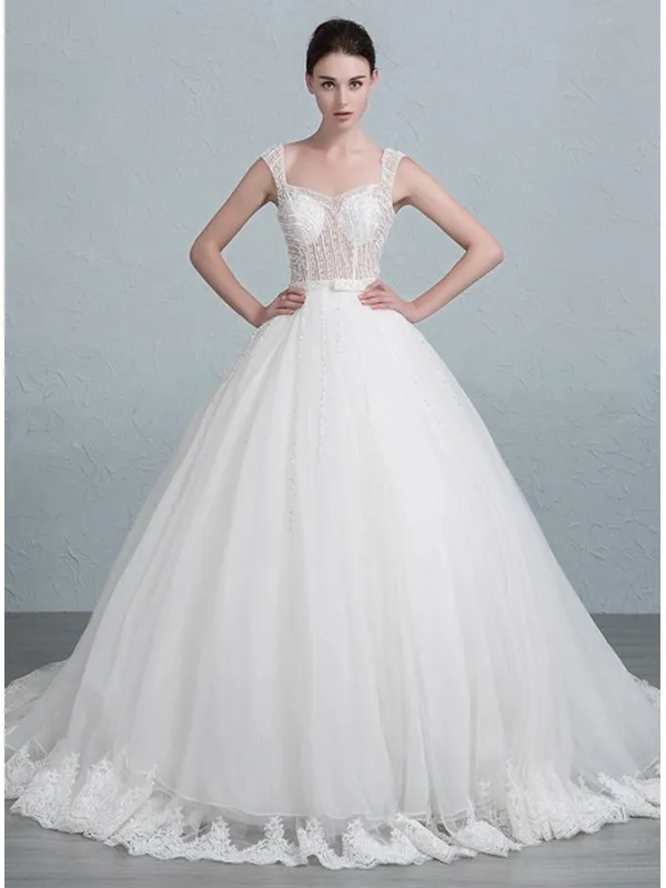 Abito da Sposa Principesco con corpetto lavorato in trasparenza e punti luce