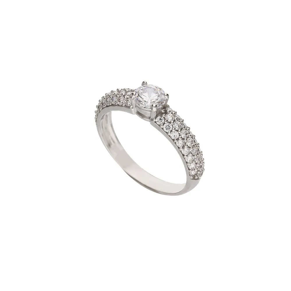 Anello Solitario da Donna in Oro Bianco 18kt e Zirconi