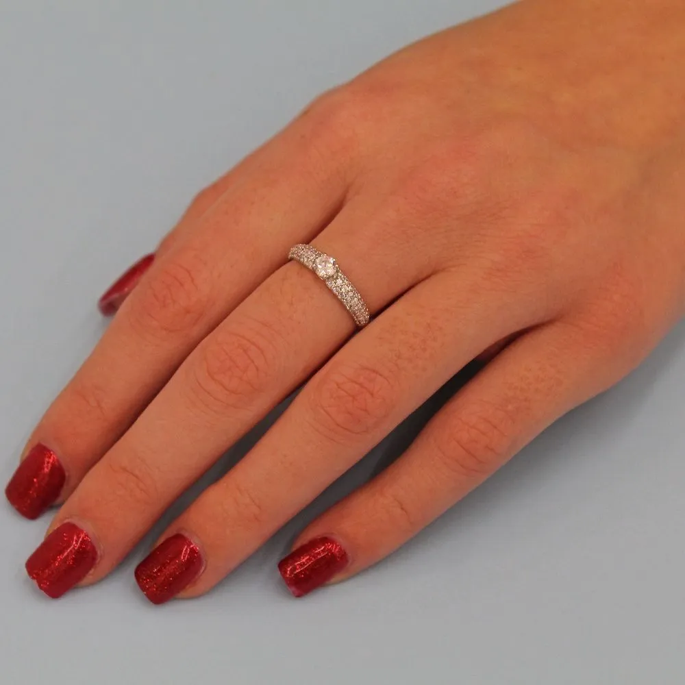 Anello Solitario da Donna in Oro Bianco 18kt e Zirconi