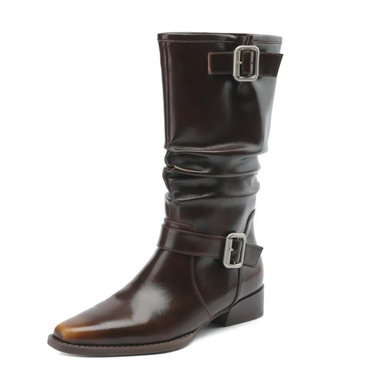 Autunno Inverno Tacchi bassi Stivali a metà polpaccio Slip on in vera pelle Scarpe da donna Stivaletti Chelsea retrò Taglia 34 4