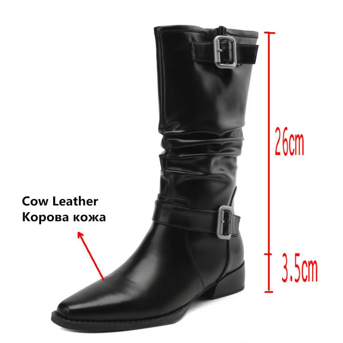 Autunno Inverno Tacchi bassi Stivali a metà polpaccio Slip on in vera pelle Scarpe da donna Stivaletti Chelsea retrò Taglia 34 4