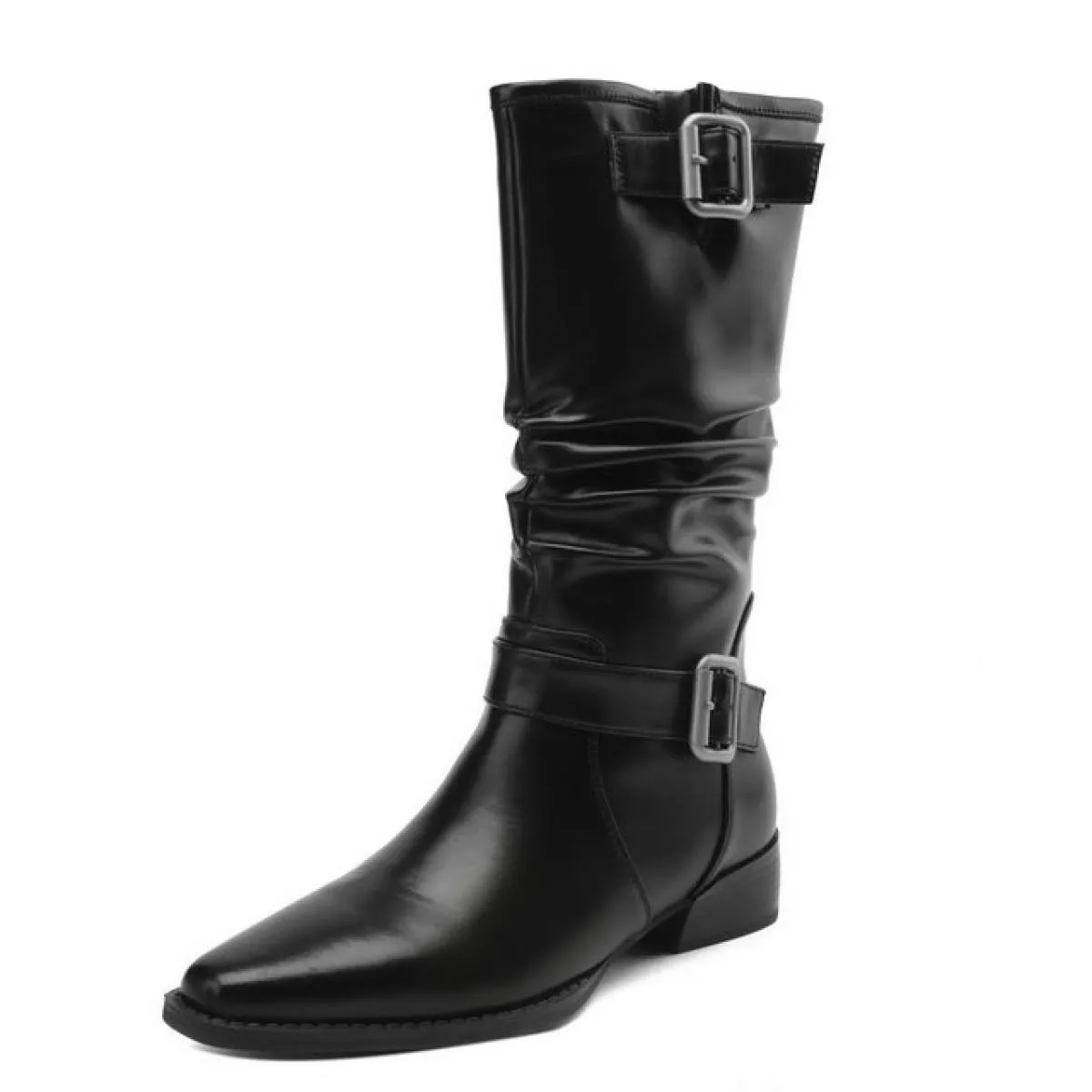 Autunno Inverno Tacchi bassi Stivali a metà polpaccio Slip on in vera pelle Scarpe da donna Stivaletti Chelsea retrò Taglia 34 4