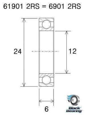 BLACK BEARING ROULEMENT 12 x 24 x 6 mm