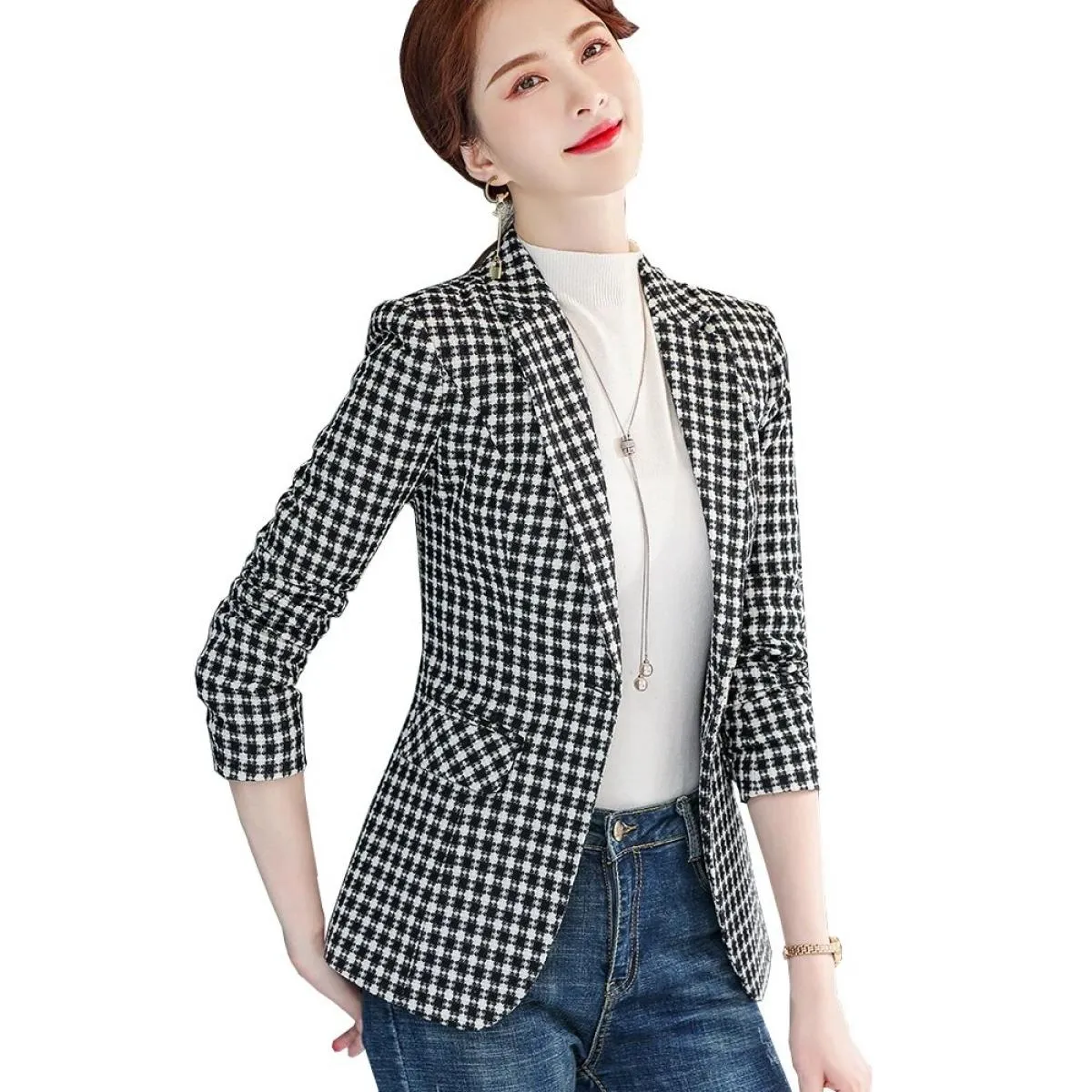 Blazer scozzese nero giallo Donna Giacche gialle Blazer Blazer Donna Blazer gialle