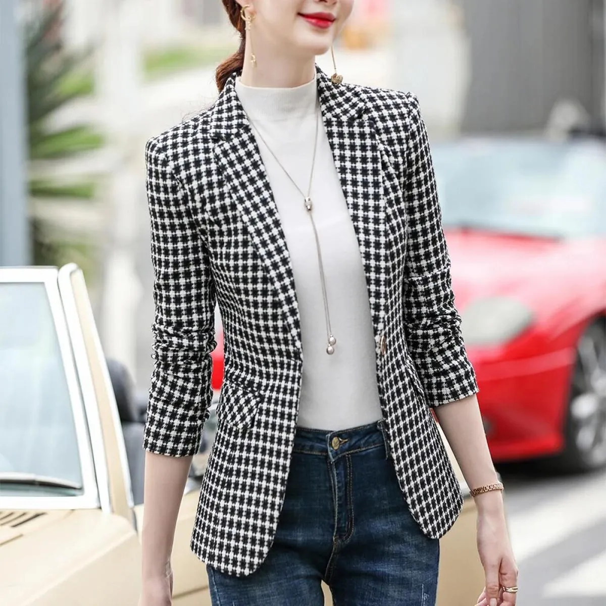 Blazer scozzese nero giallo Donna Giacche gialle Blazer Blazer Donna Blazer gialle