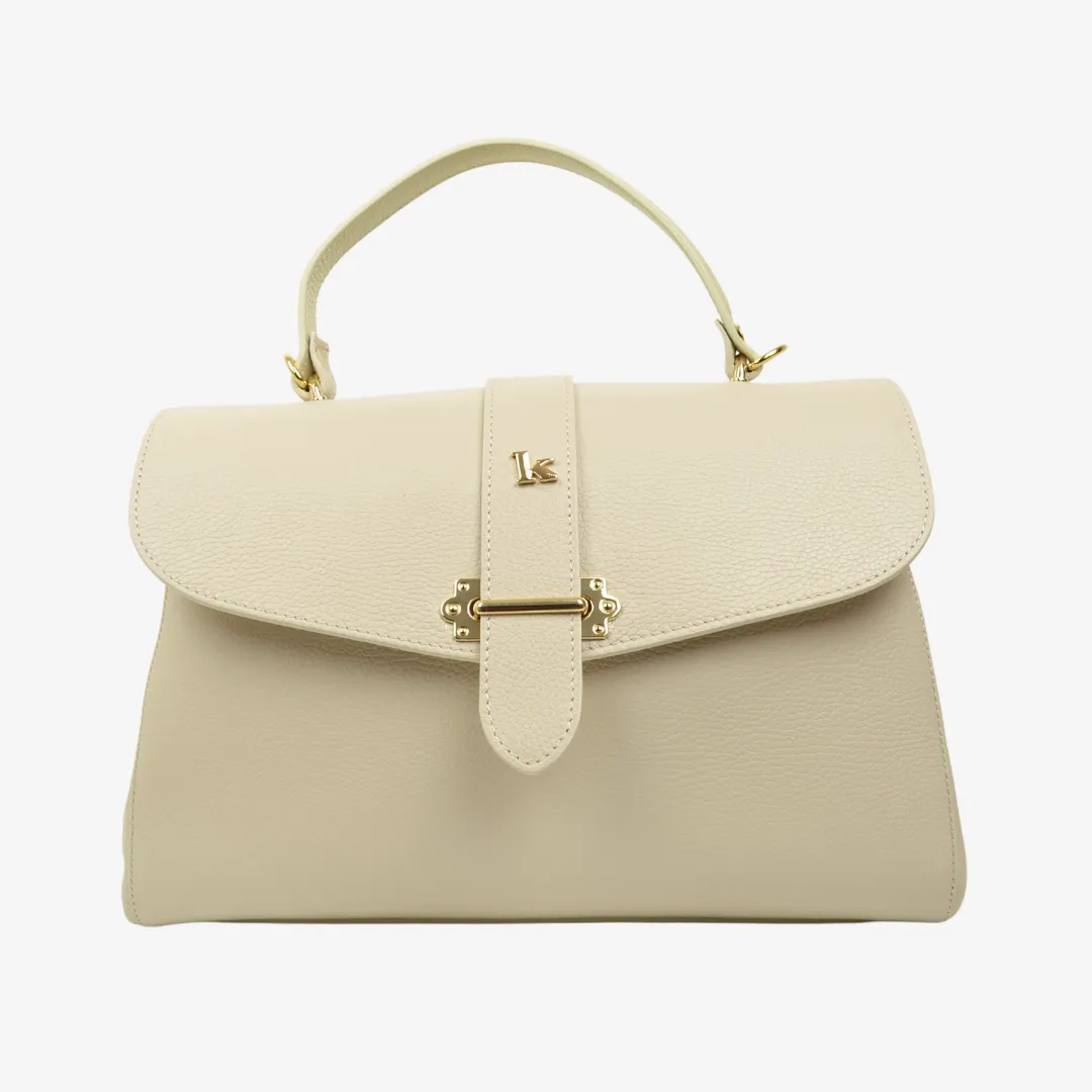 Borsa a Mano Baule Grande Capiente in Pelle Crema