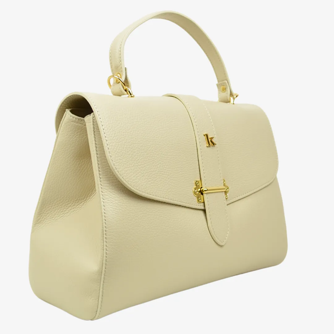 Borsa a Mano Baule Grande Capiente in Pelle Crema