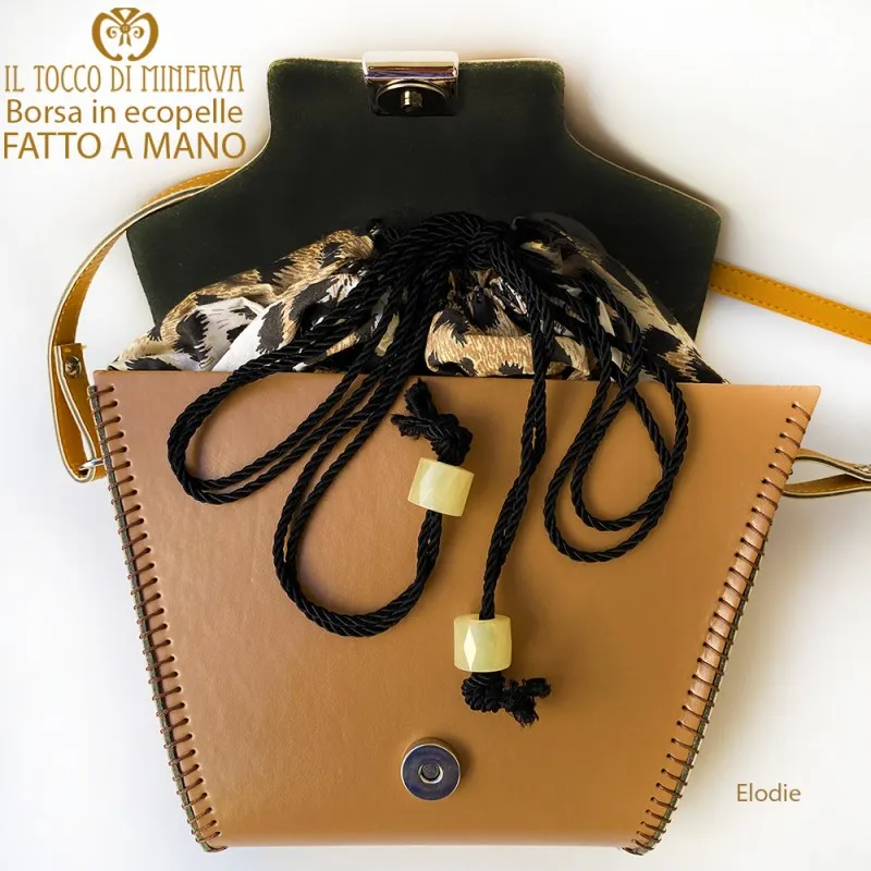 Borsa Ecopelle con tracolla color cuoio Elodie - Realizzata a mano