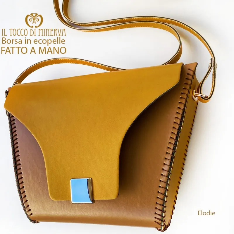 Borsa Ecopelle con tracolla color cuoio Elodie - Realizzata a mano