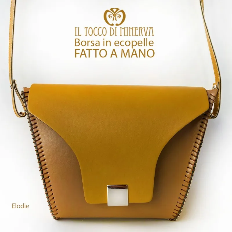 Borsa Ecopelle con tracolla color cuoio Elodie - Realizzata a mano
