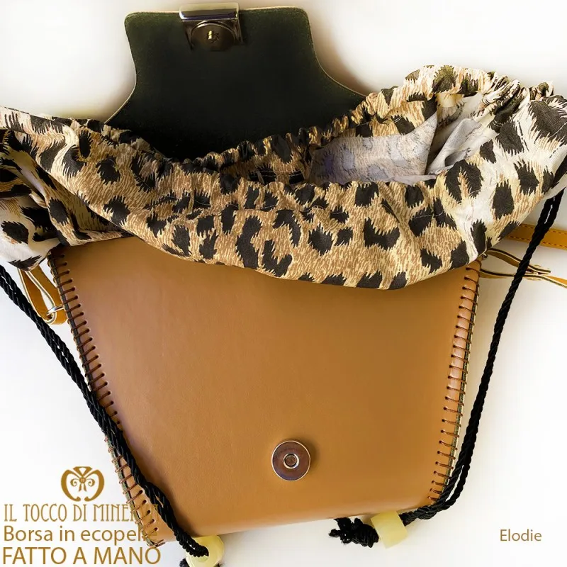 Borsa Ecopelle con tracolla color cuoio Elodie - Realizzata a mano