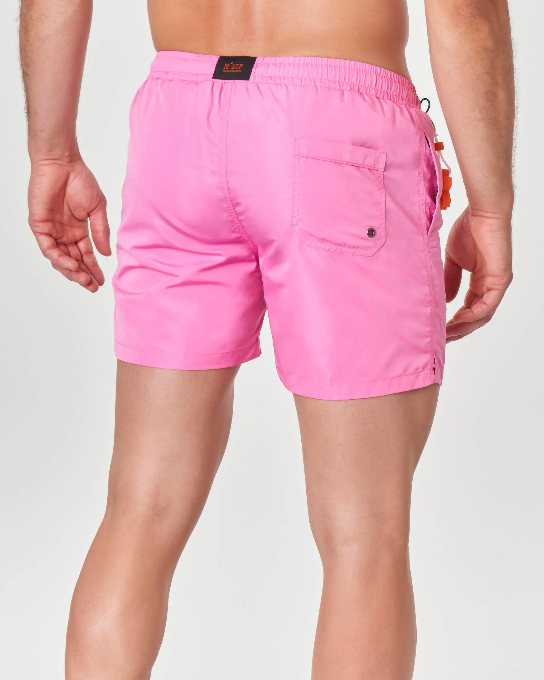 Boxer mare fucsia tinta unita con taschino sul retro