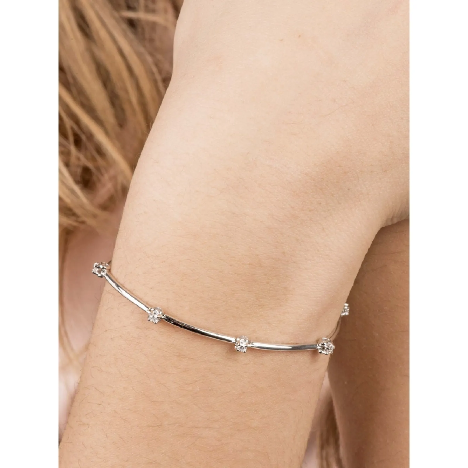 Bracciale Barretta pietra in oro Bianco 18k con diamanti, ct 0,25