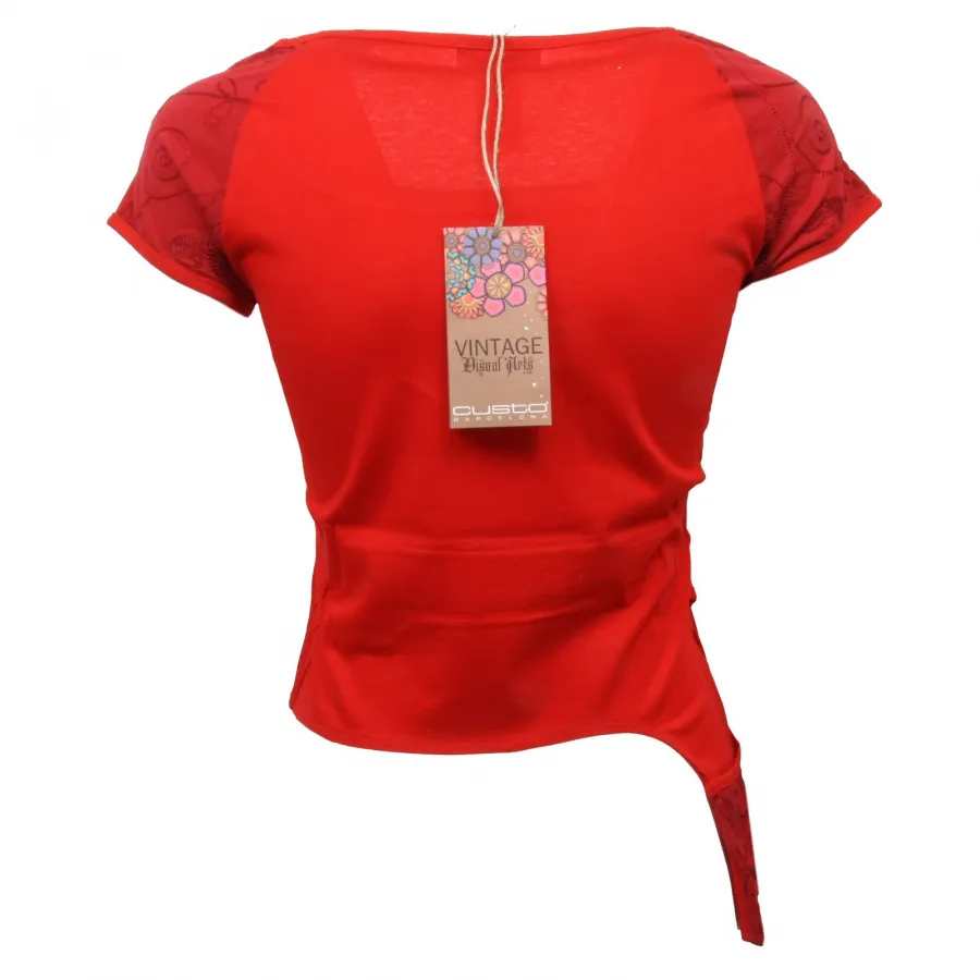 C8610 maglia donna CUSTO BARCELONA asimmetrica rosso t-shirt woman
