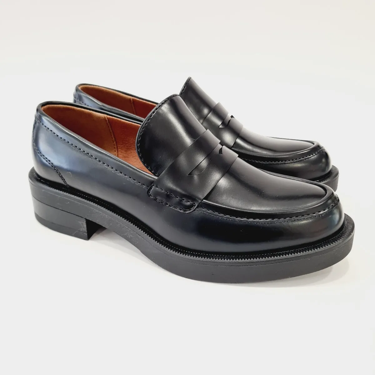 Cafe'Noir Mocassino Pelle Black fondo gomma alto 4 cm. rif.730