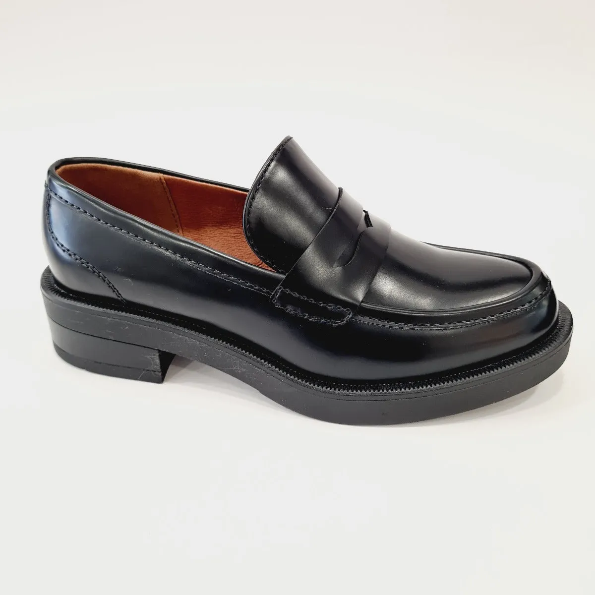 Cafe'Noir Mocassino Pelle Black fondo gomma alto 4 cm. rif.730