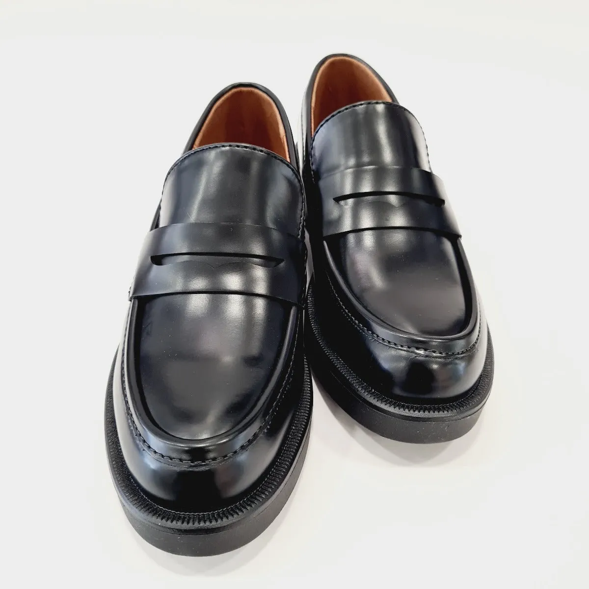 Cafe'Noir Mocassino Pelle Black fondo gomma alto 4 cm. rif.730
