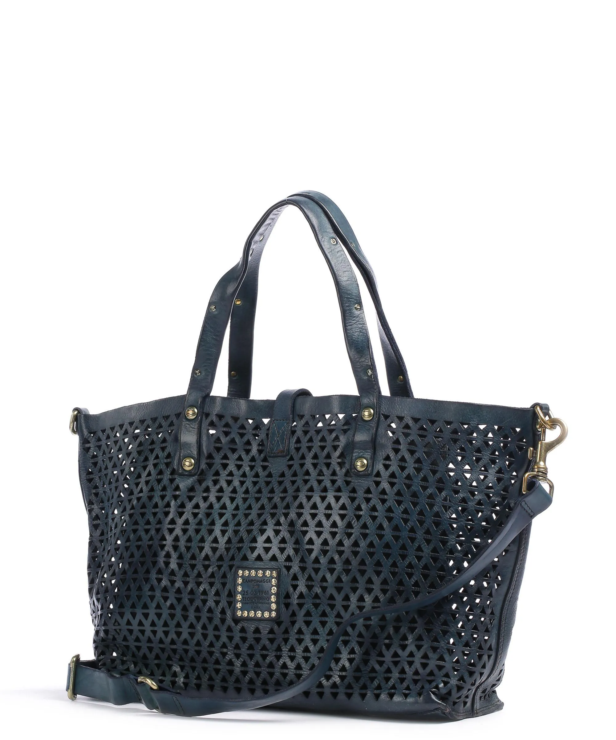  Campomaggi Borsa shopper pelle di vacchetta finemente grana blu scuro  