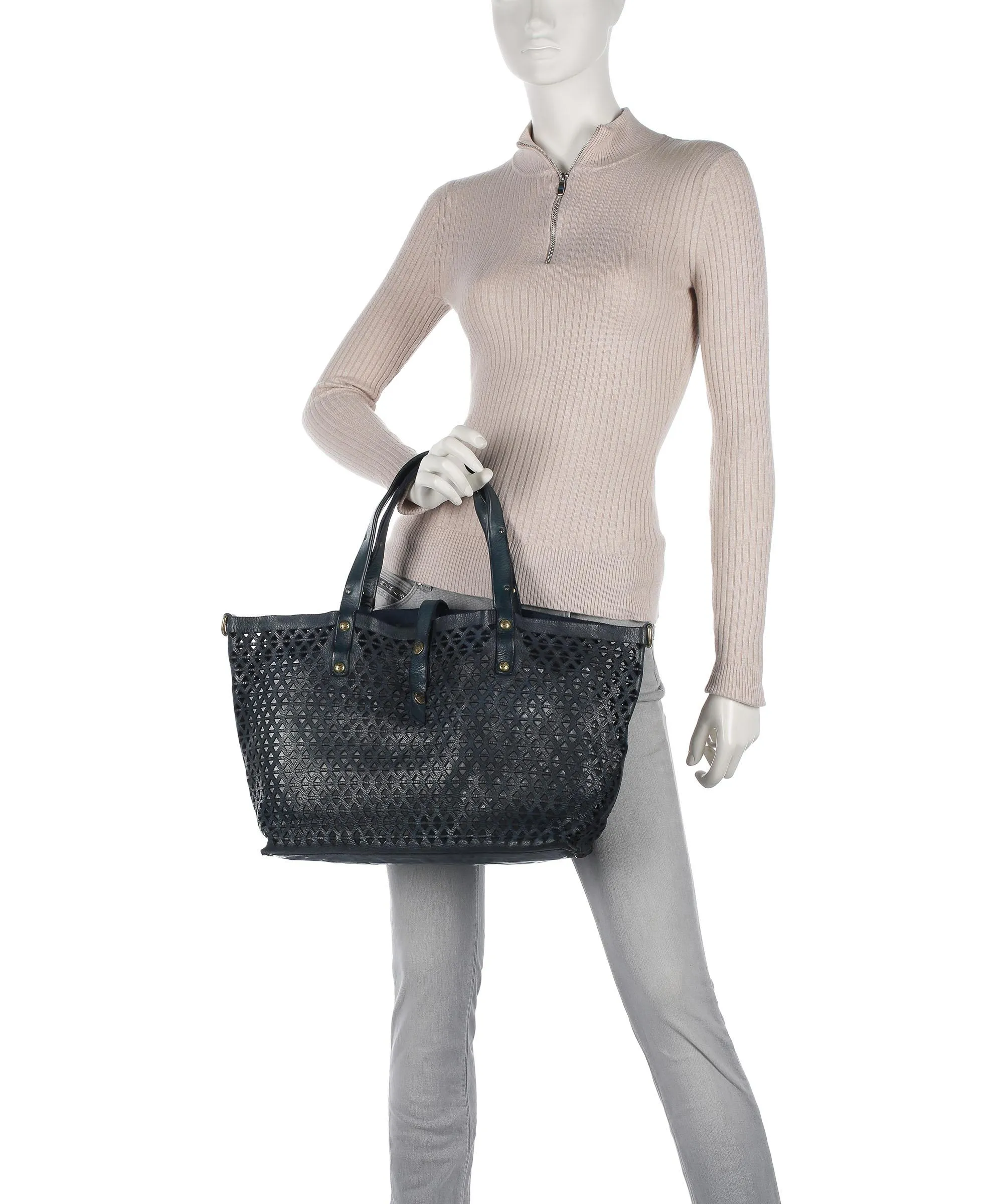  Campomaggi Borsa shopper pelle di vacchetta finemente grana blu scuro  