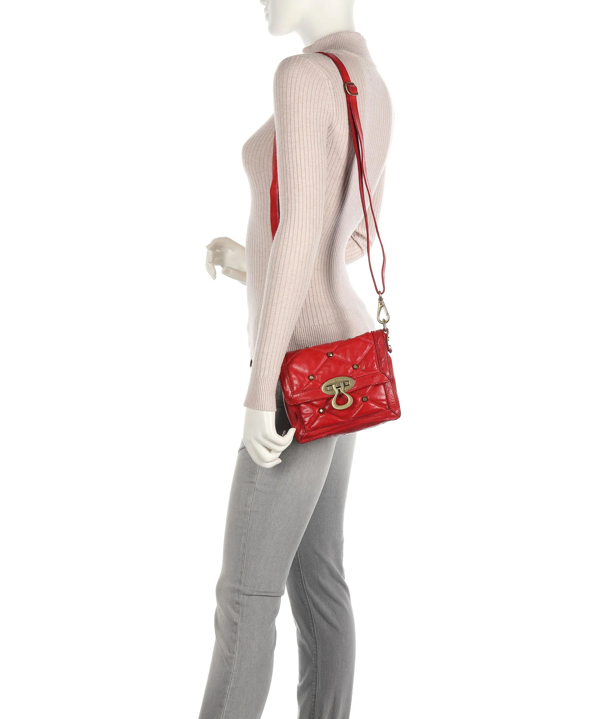  Campomaggi Prestige Borsa a spalla pelle di vacchetta finemente grana rosso  