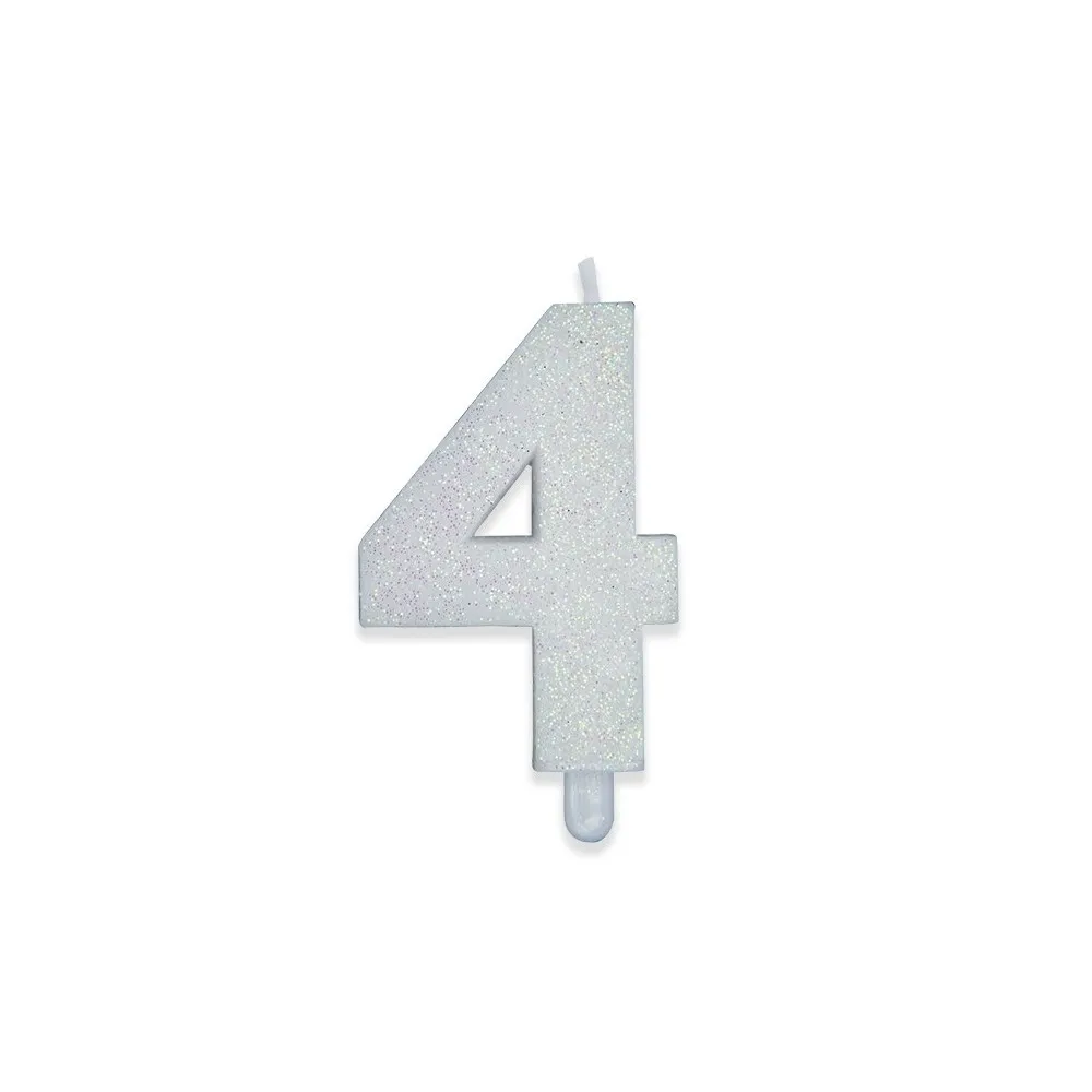 Candelina Sweety Bianco Glitter 9 cm Numero 4