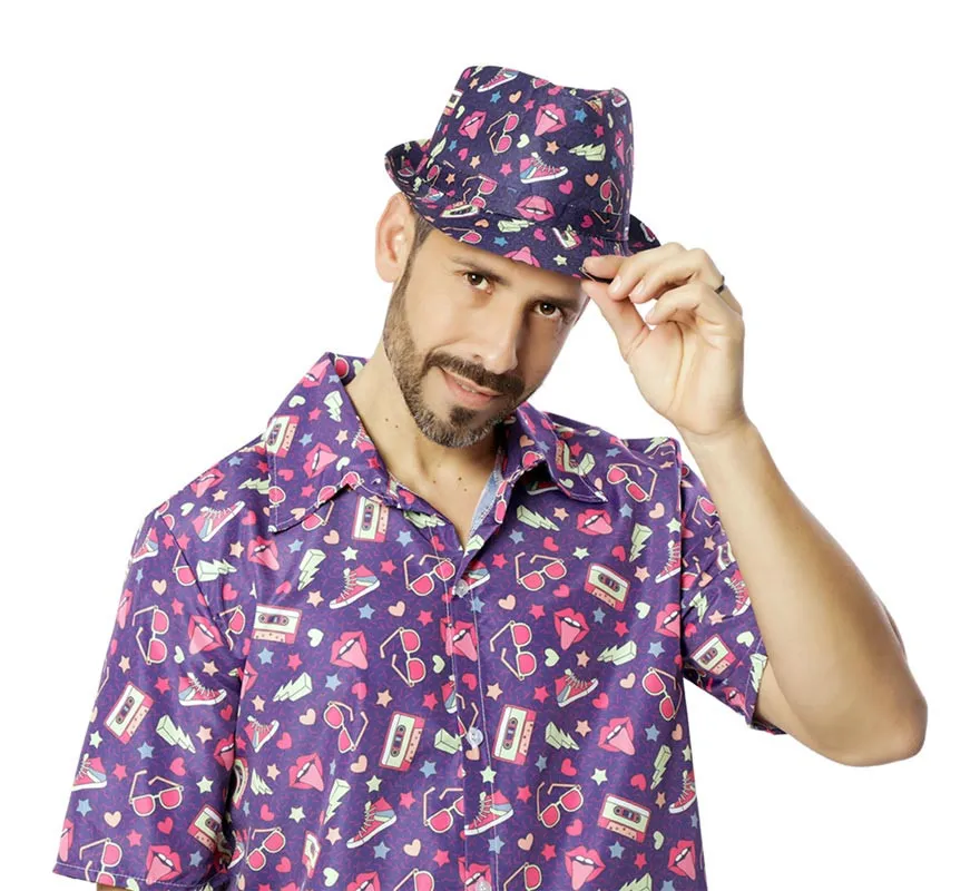 Cappello Fedora lilla da uomo anni '90