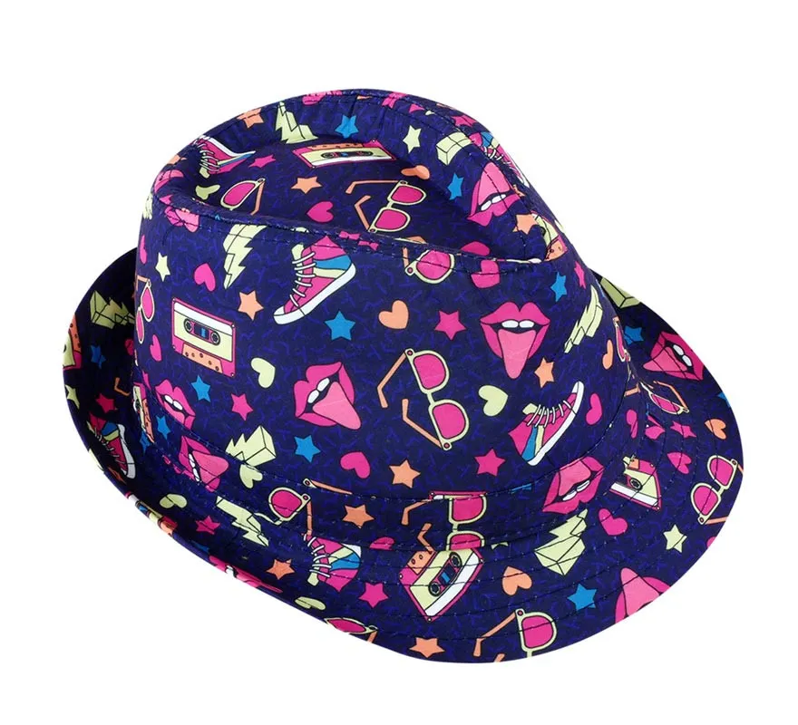 Cappello Fedora lilla da uomo anni '90