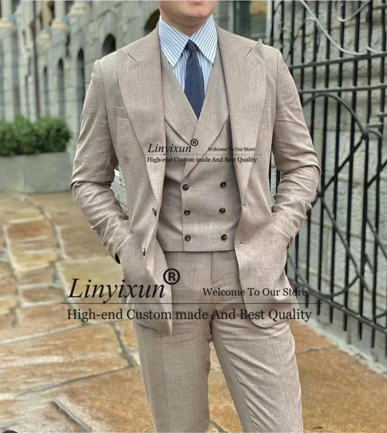Casual Khaki Blazer Giacca Pantalone Set Costume Business Blazer Giacca Gilet