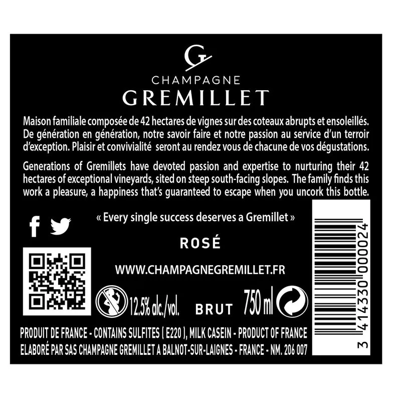 Champagne Gremillet 1 bott. 75 cl Brut Rosè