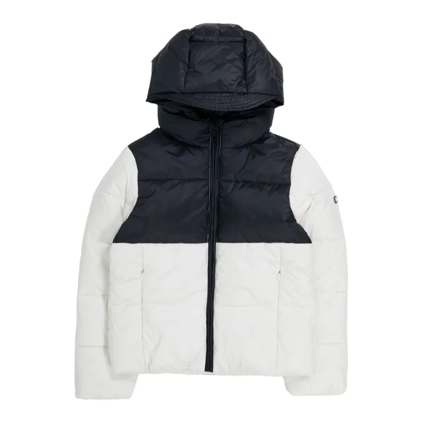 Champion Giubbotto con cappuccio da ragazzo 404832 WW036 bianco-nero