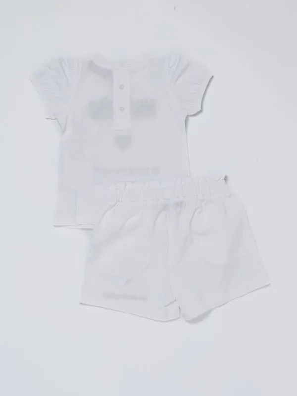 Completo bambina Moschino in cotone stretch con logo ricamato Bianco Ottico