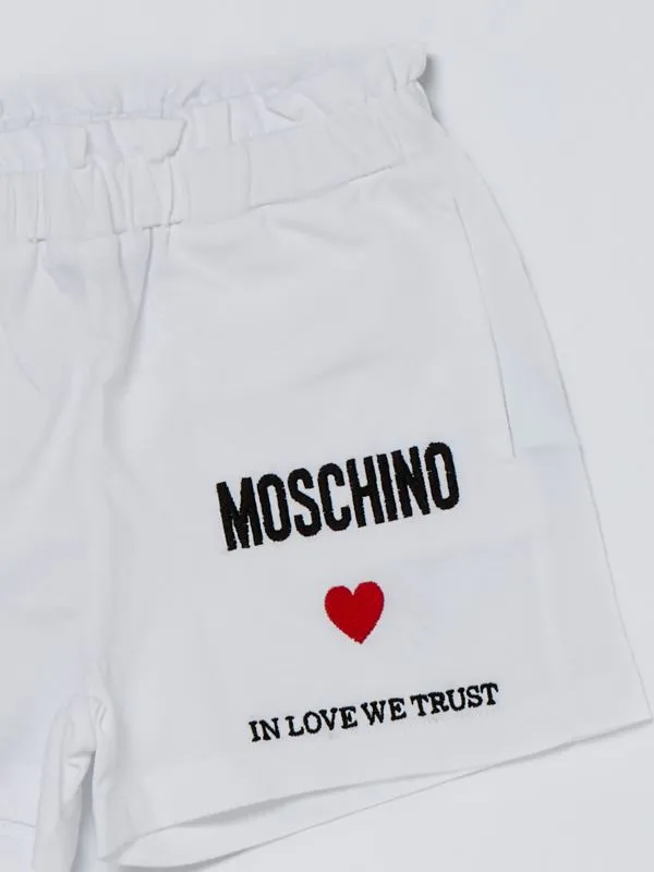 Completo bambina Moschino in cotone stretch con logo ricamato Bianco Ottico