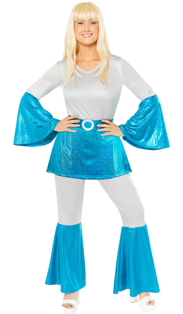 Costume da donna Disco Queen anni '70 di colore blu