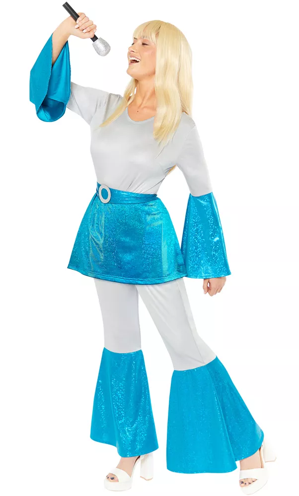 Costume da donna Disco Queen anni '70 di colore blu