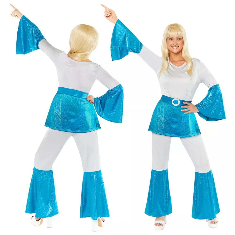 Costume da donna Disco Queen anni '70 di colore blu