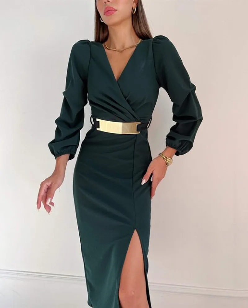 Di nuovo Modo di Autunno Delle Donne di Alta Qualità Elegante Partito High Street Maniche Lunghe Slim Vestito Aderente Con Scoll