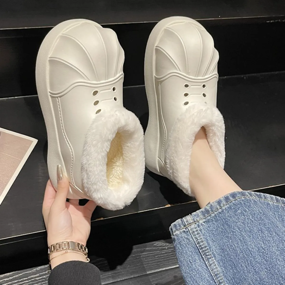 Donne Caldo Pelliccia Appartamenti Alla Caviglia Chelsea Stivali Inverno Peluche Della Piattaforma Neve Scarpe di Cotone 2023 Nu