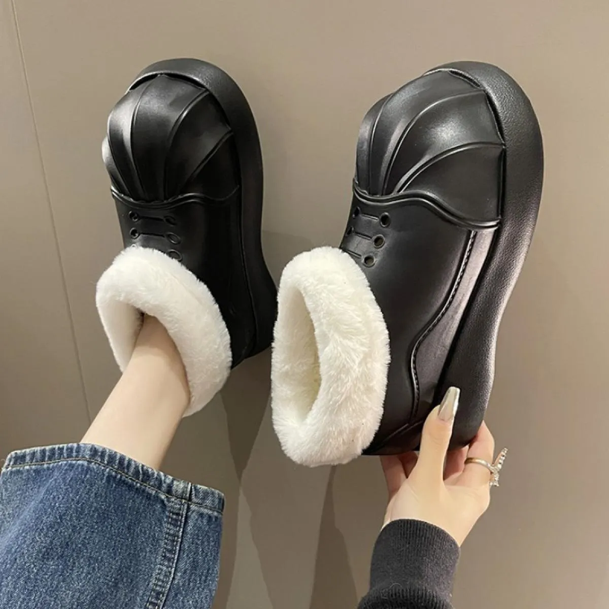 Donne Caldo Pelliccia Appartamenti Alla Caviglia Chelsea Stivali Inverno Peluche Della Piattaforma Neve Scarpe di Cotone 2023 Nu