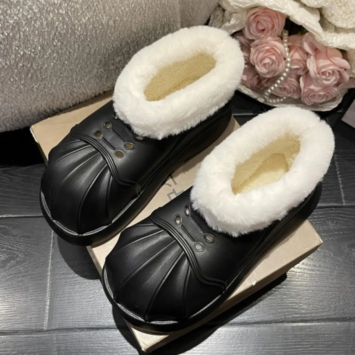Donne Caldo Pelliccia Appartamenti Alla Caviglia Chelsea Stivali Inverno Peluche Della Piattaforma Neve Scarpe di Cotone 2023 Nu
