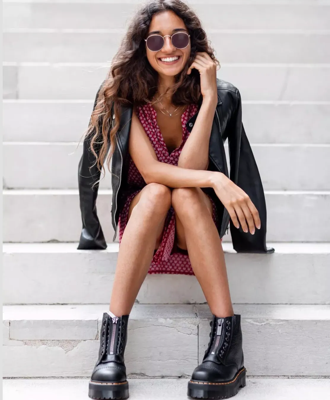 Dr.MARTENS Stivali platform in nappa lavorata Sinclair